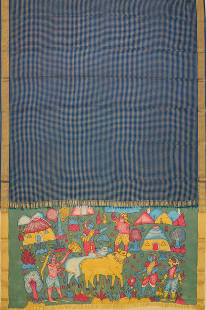 georgette-crepe-checks-teal-blue-saree-with-kalamkari-border-1215372835