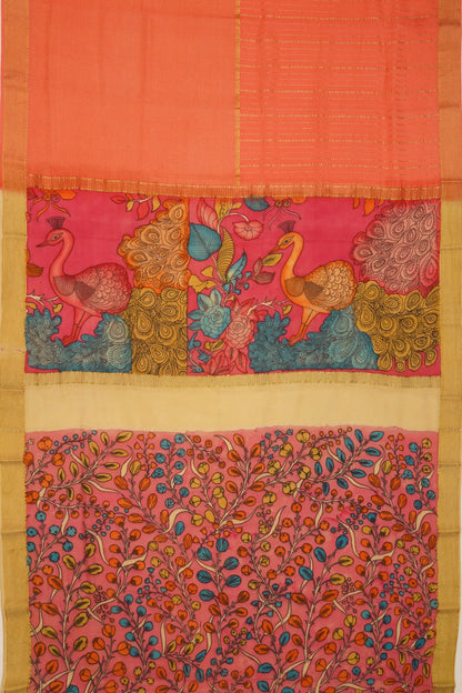 georgette-crepe-half-and-half-peach-saree-with-kalamkari-pallu-1215372837
