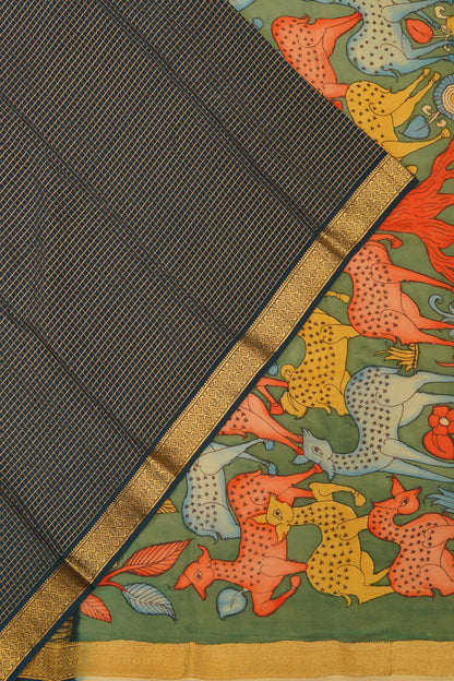 georgette-crepe-checks-dark-blue-saree-with-kalamkari-border-1215372839