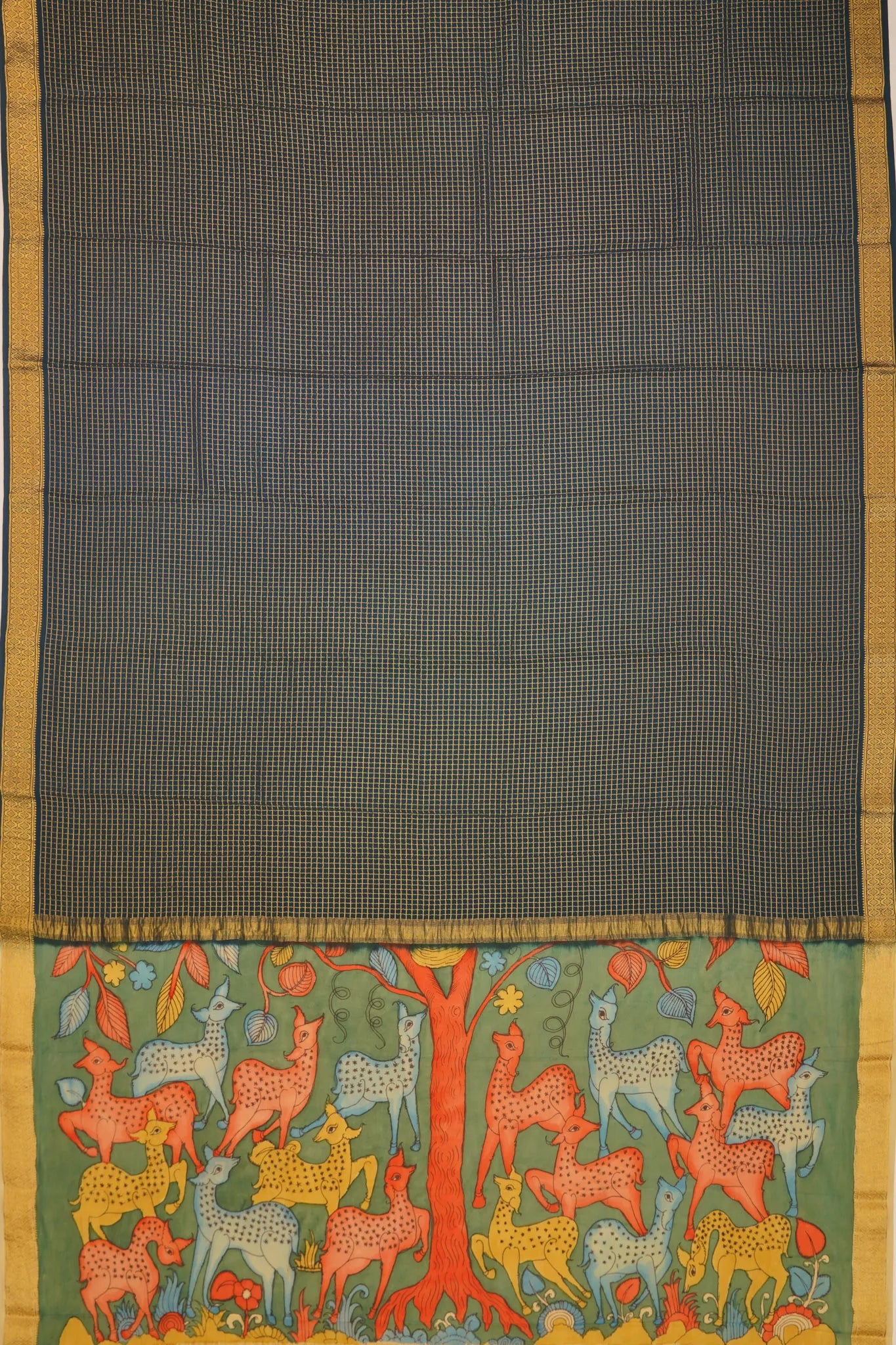 georgette-crepe-checks-dark-blue-saree-with-kalamkari-border-1215372839