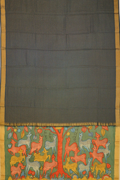 georgette-crepe-checks-dark-blue-saree-with-kalamkari-border-1215372839