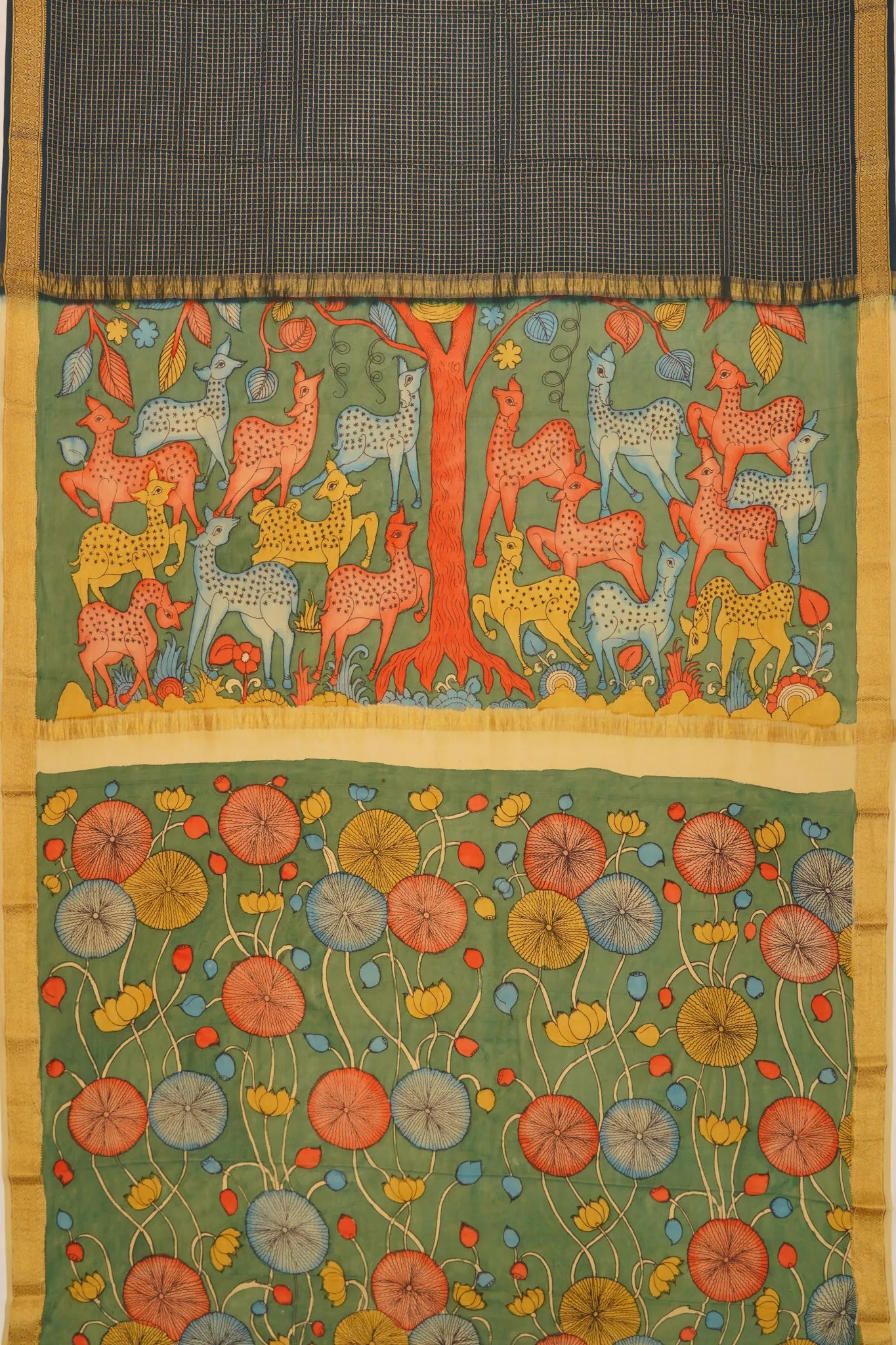 georgette-crepe-checks-dark-blue-saree-with-kalamkari-border-1215372839