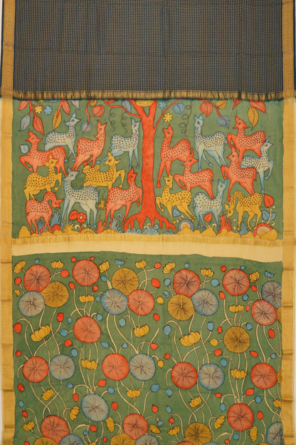 georgette-crepe-checks-dark-blue-saree-with-kalamkari-border-1215372839