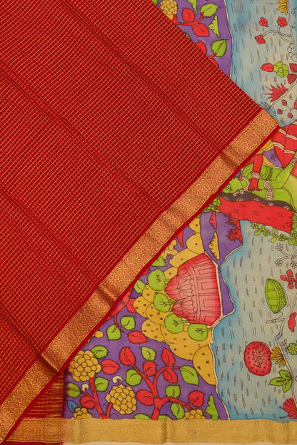 georgette-crepe-checks-maroon-saree-with-kalamkari-border-1215372841