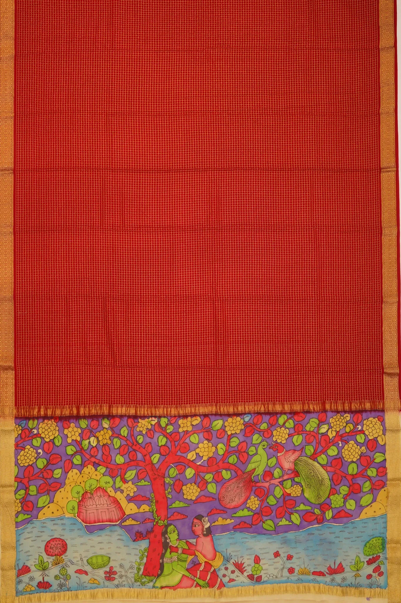 georgette-crepe-checks-maroon-saree-with-kalamkari-border-1215372841