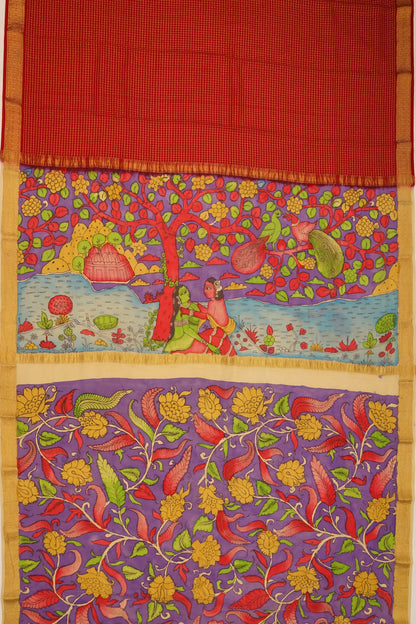 georgette-crepe-checks-maroon-saree-with-kalamkari-border-1215372841