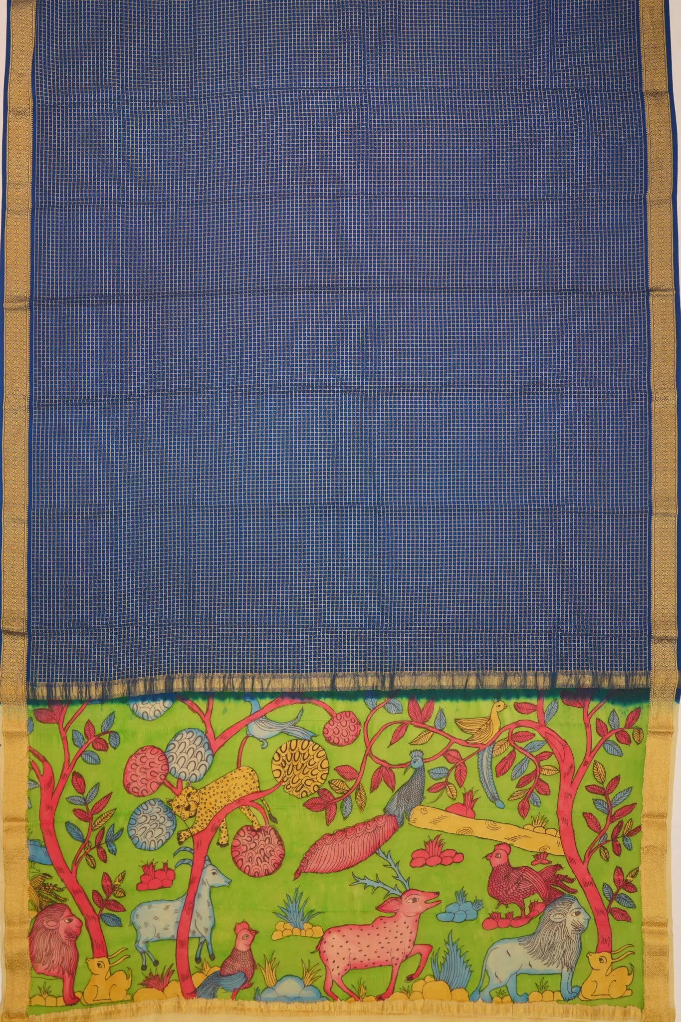 georgette-crepe-checks-blue-saree-with-kalamkari-border-1215372842