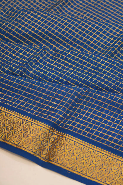 georgette-crepe-checks-blue-saree-with-kalamkari-border-1215372842