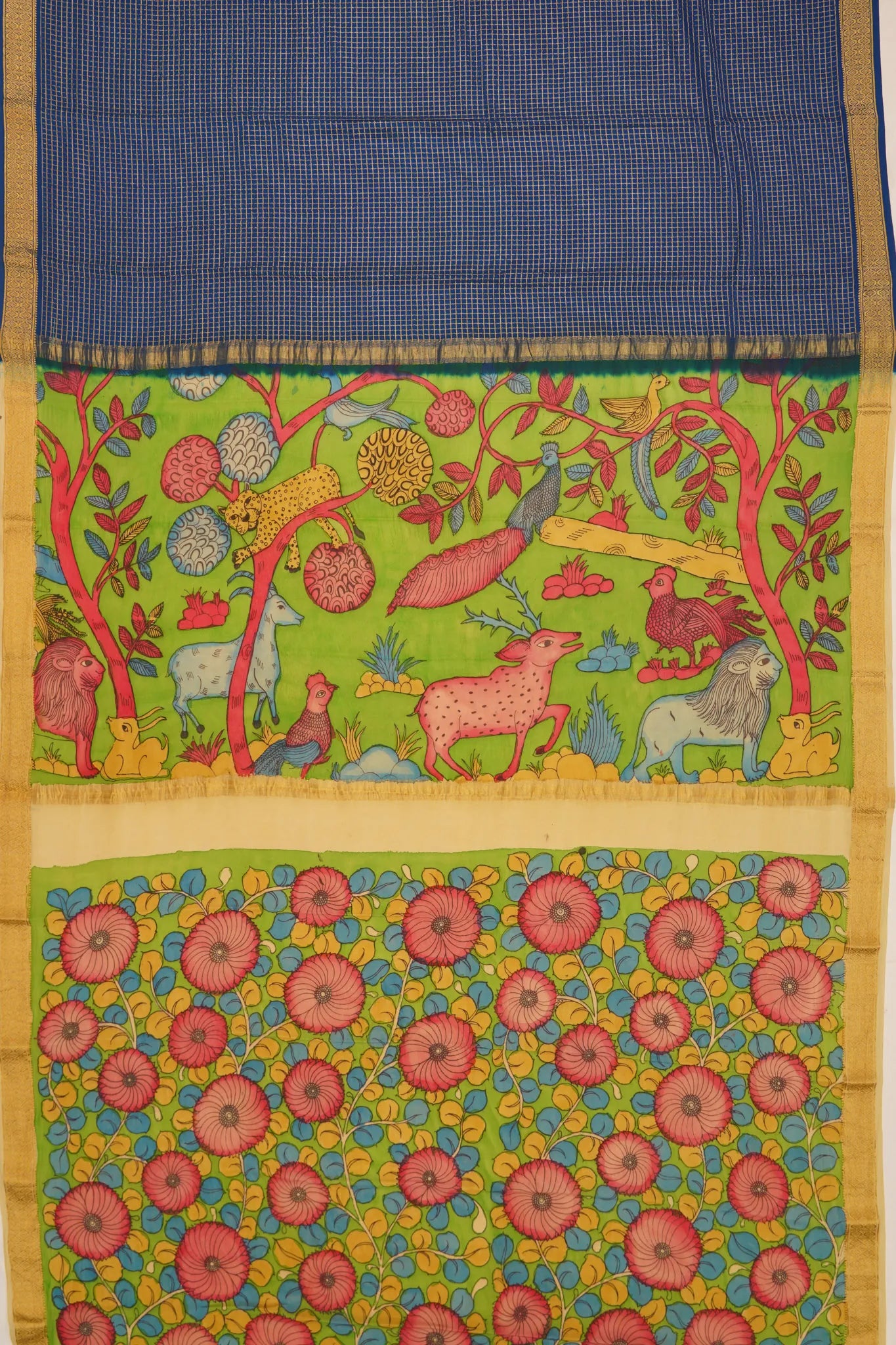 georgette-crepe-checks-blue-saree-with-kalamkari-border-1215372842