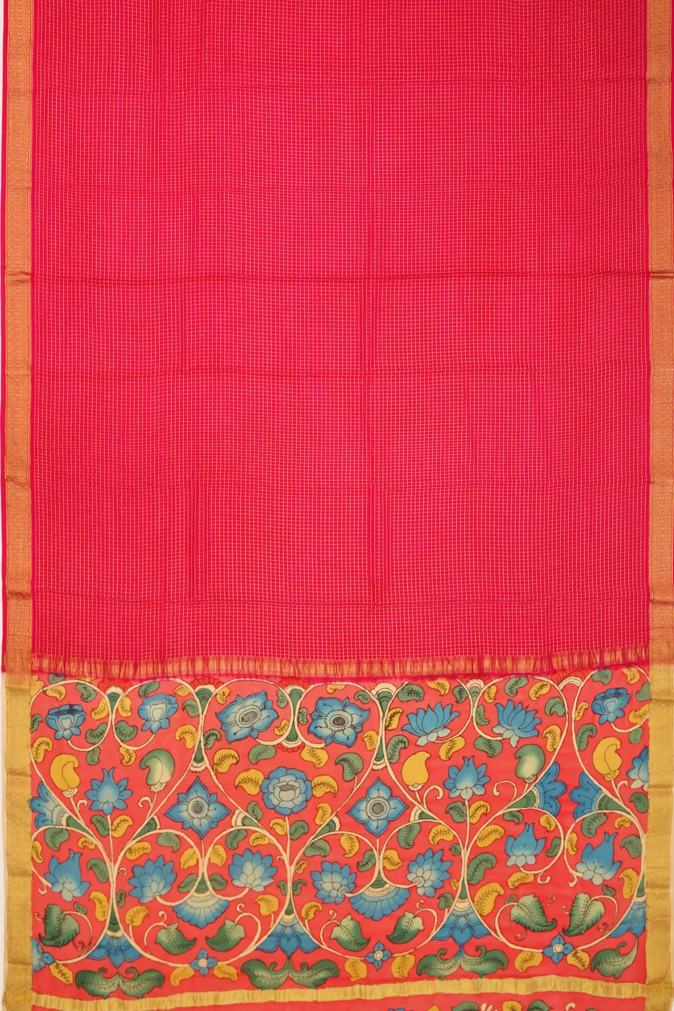 georgette-crepe-checks-rani-pink-saree-with-kalamkari-border-1215372843