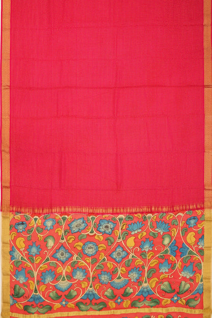 georgette-crepe-checks-rani-pink-saree-with-kalamkari-border-1215372843