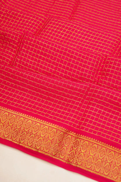 georgette-crepe-checks-rani-pink-saree-with-kalamkari-border-1215372843