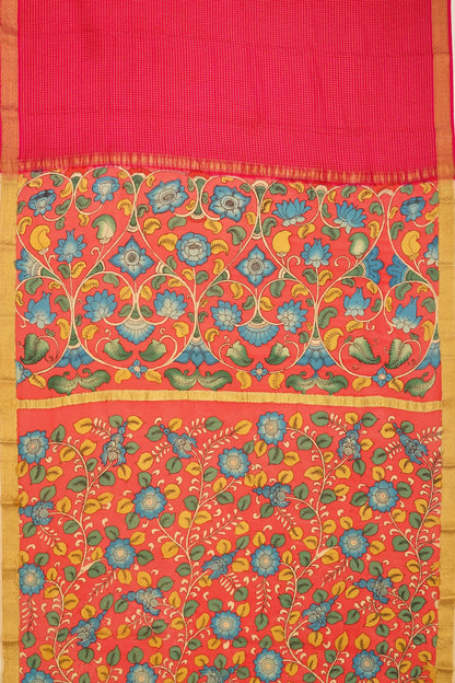 georgette-crepe-checks-rani-pink-saree-with-kalamkari-border-1215372843