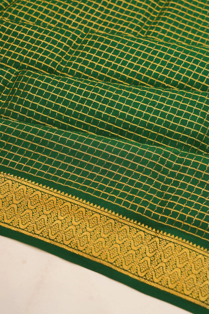 georgette-crepe-checks-dark-green-saree-with-kalamkari-border-1215372844