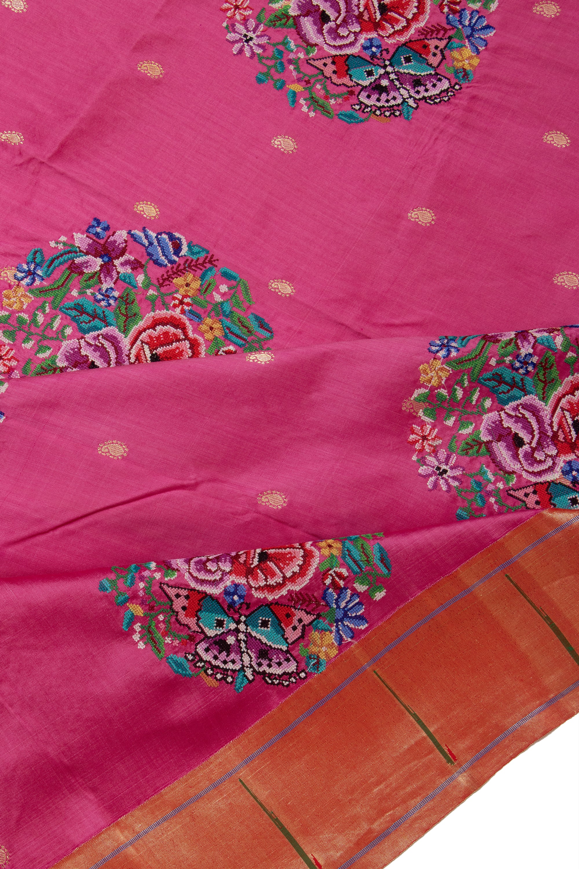 Paithani Silk Embroidery Butta Rani Pink Saree