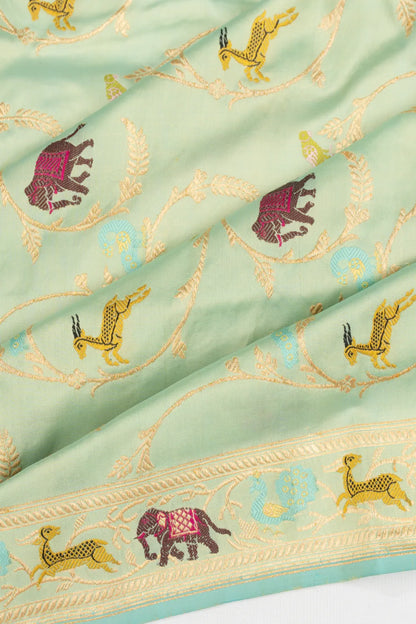Banarasi Silk Jaal Unique Pastel Blue Shikargah Saree