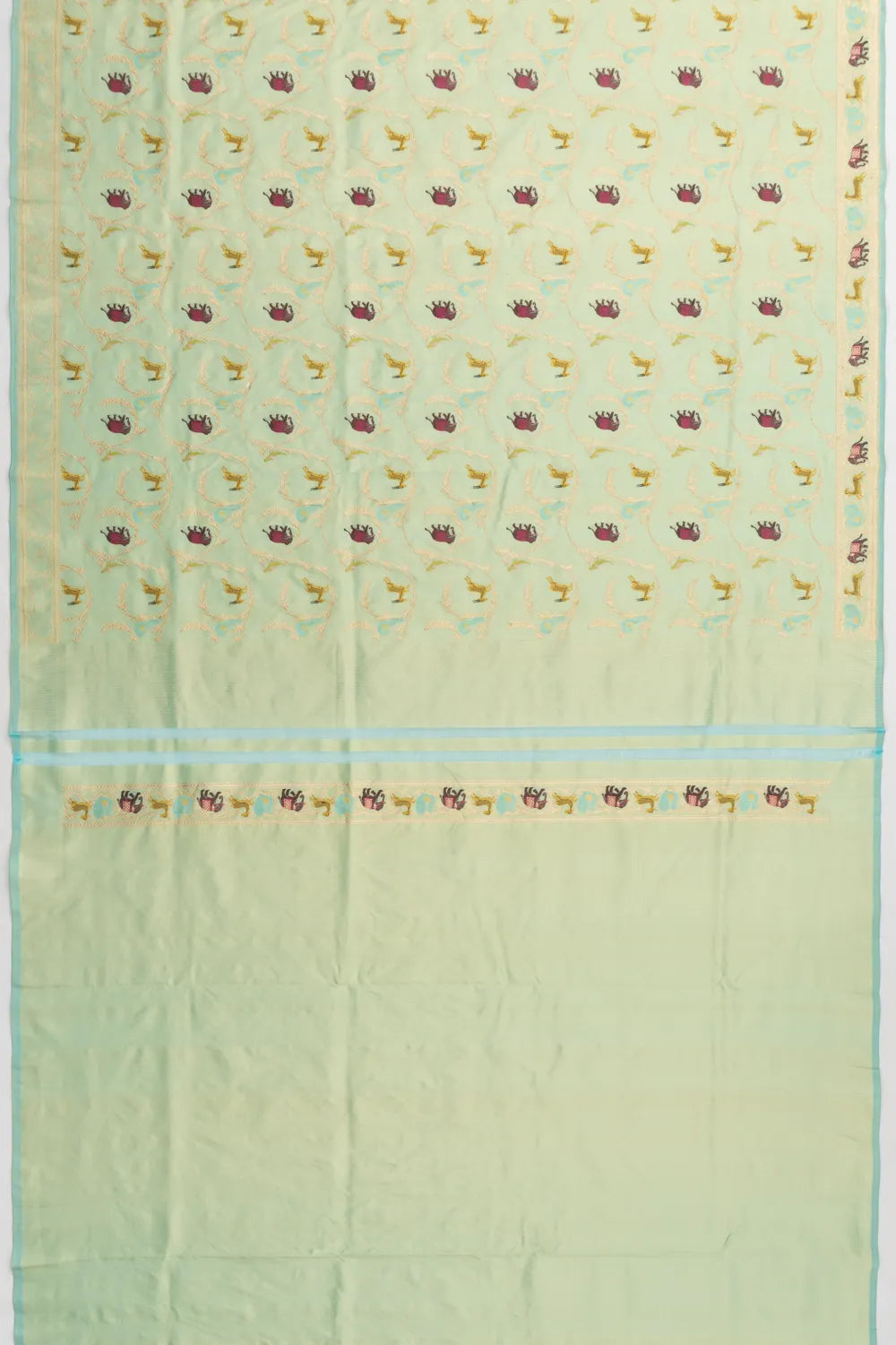 Banarasi Silk Jaal Unique Pastel Blue Shikargah Saree