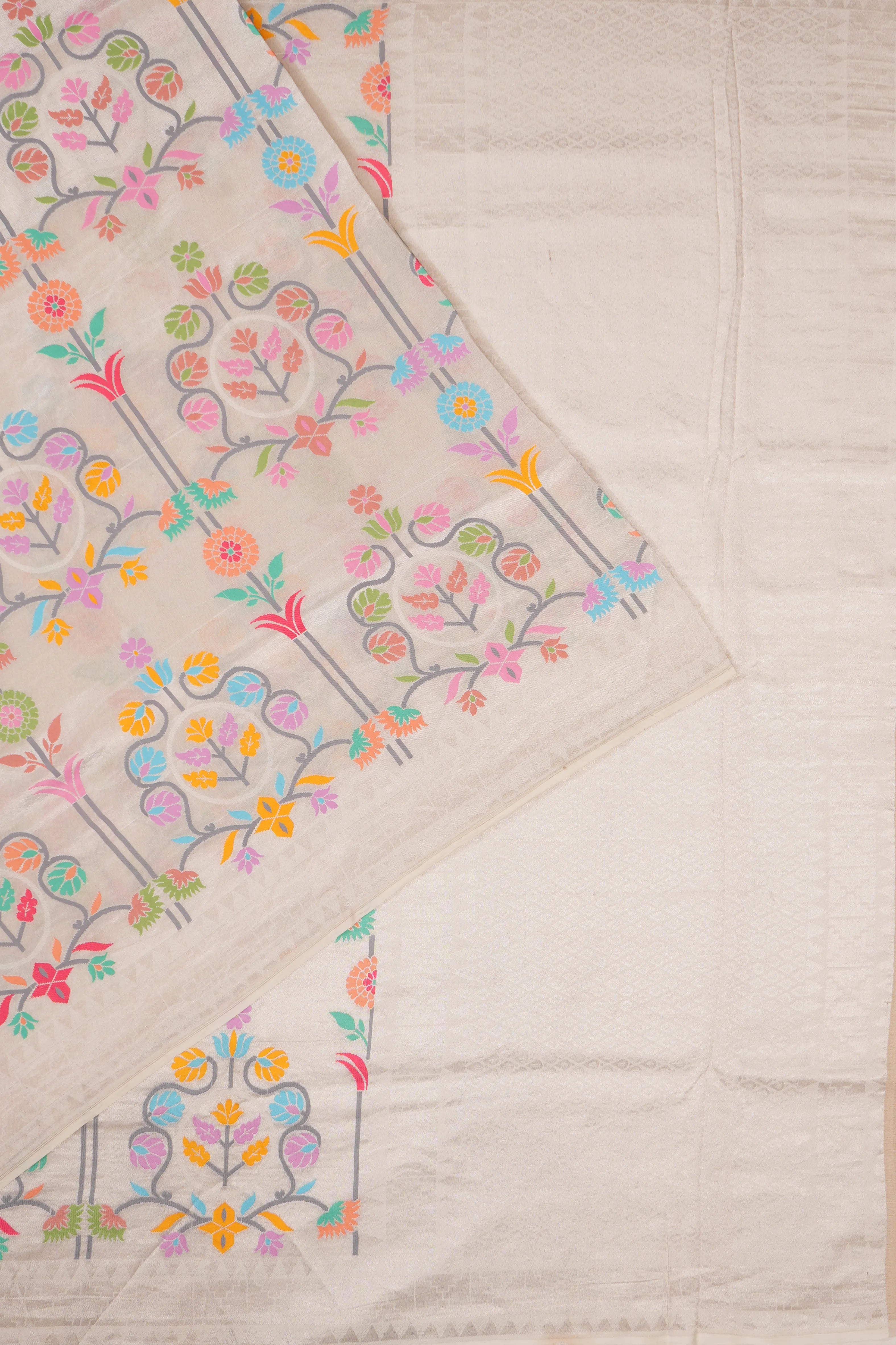 Banarasi Silk Tissue Brocade Silver Saree