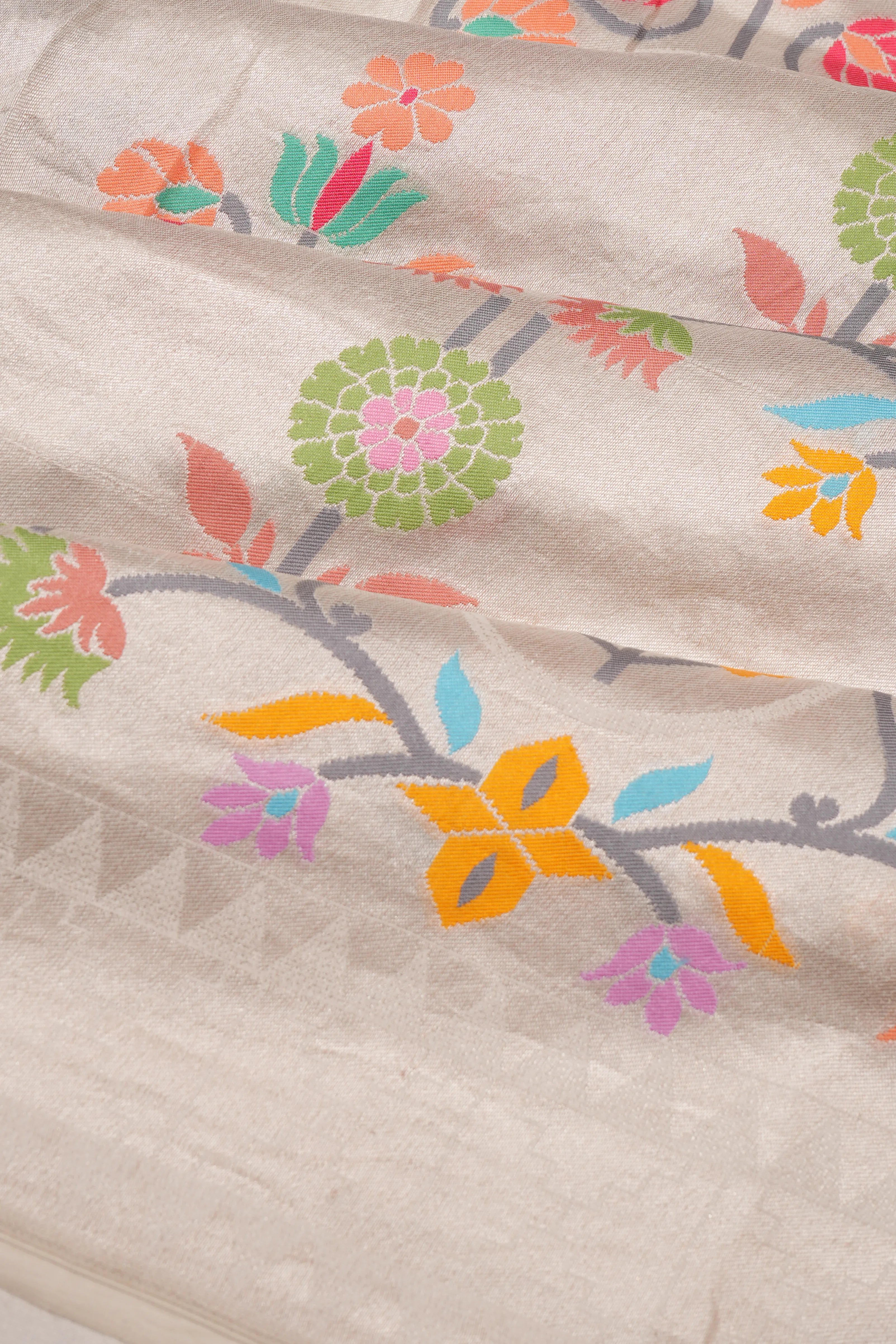 Banarasi Silk Tissue Brocade Silver Saree