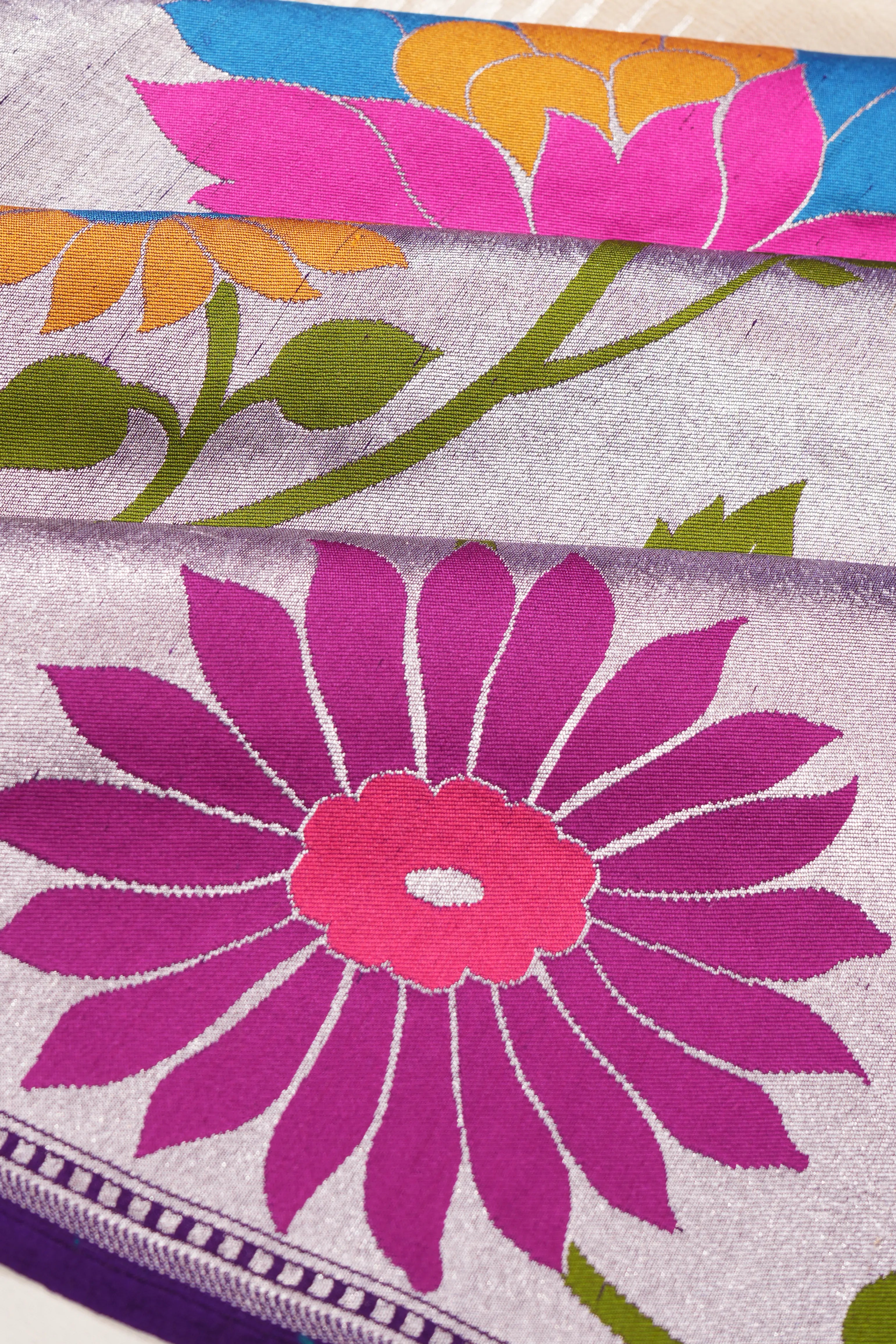 Banarasi Tussar Plain Off White Saree With Very Big Border