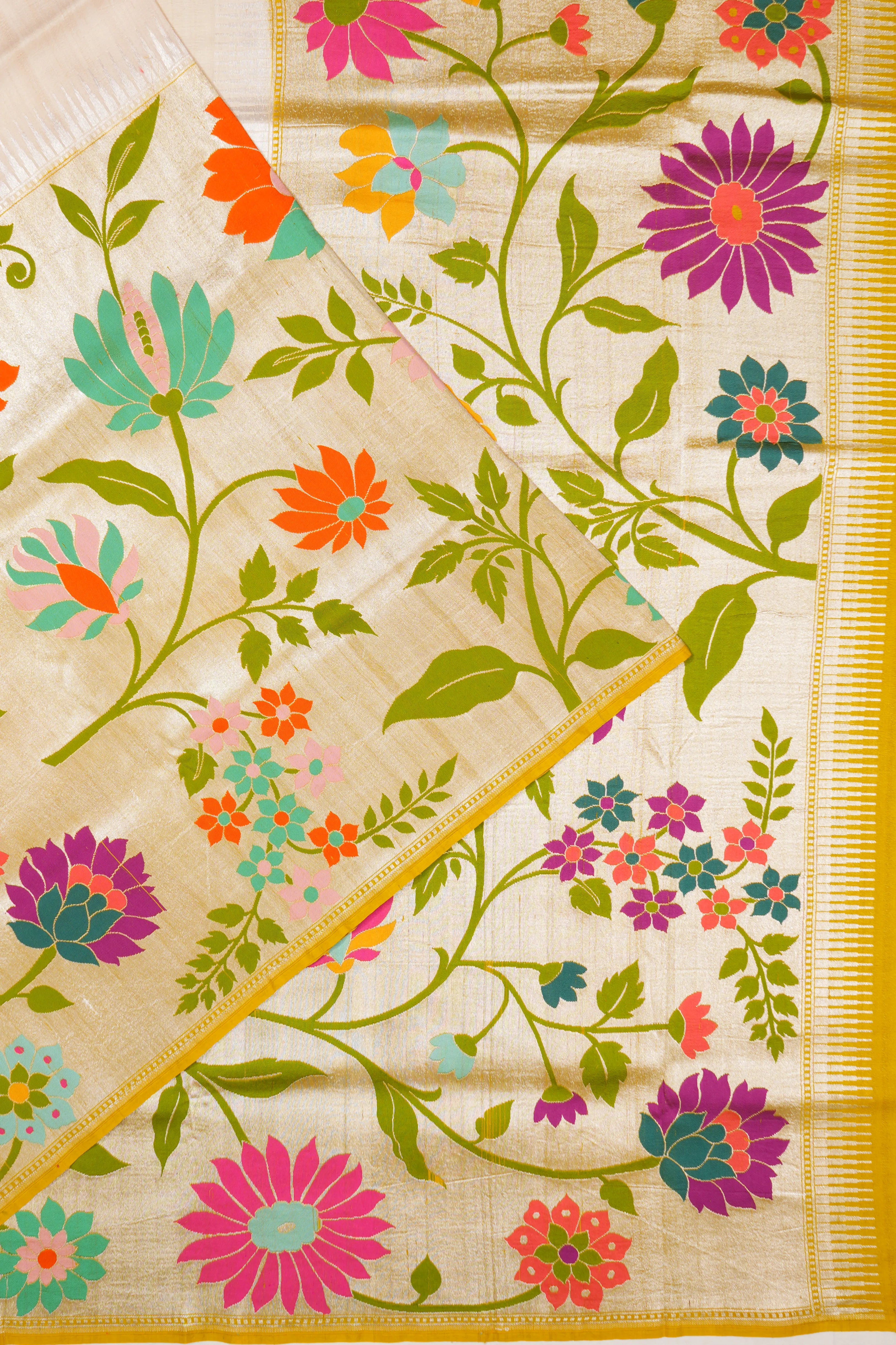 Banarasi Tussar Plain Off White Saree With Very Big Border