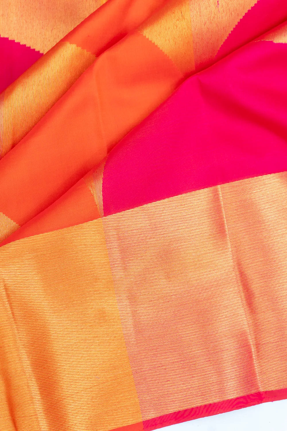 Kanchipuram Silk Geometrical Brocade Pink And Orange Saree