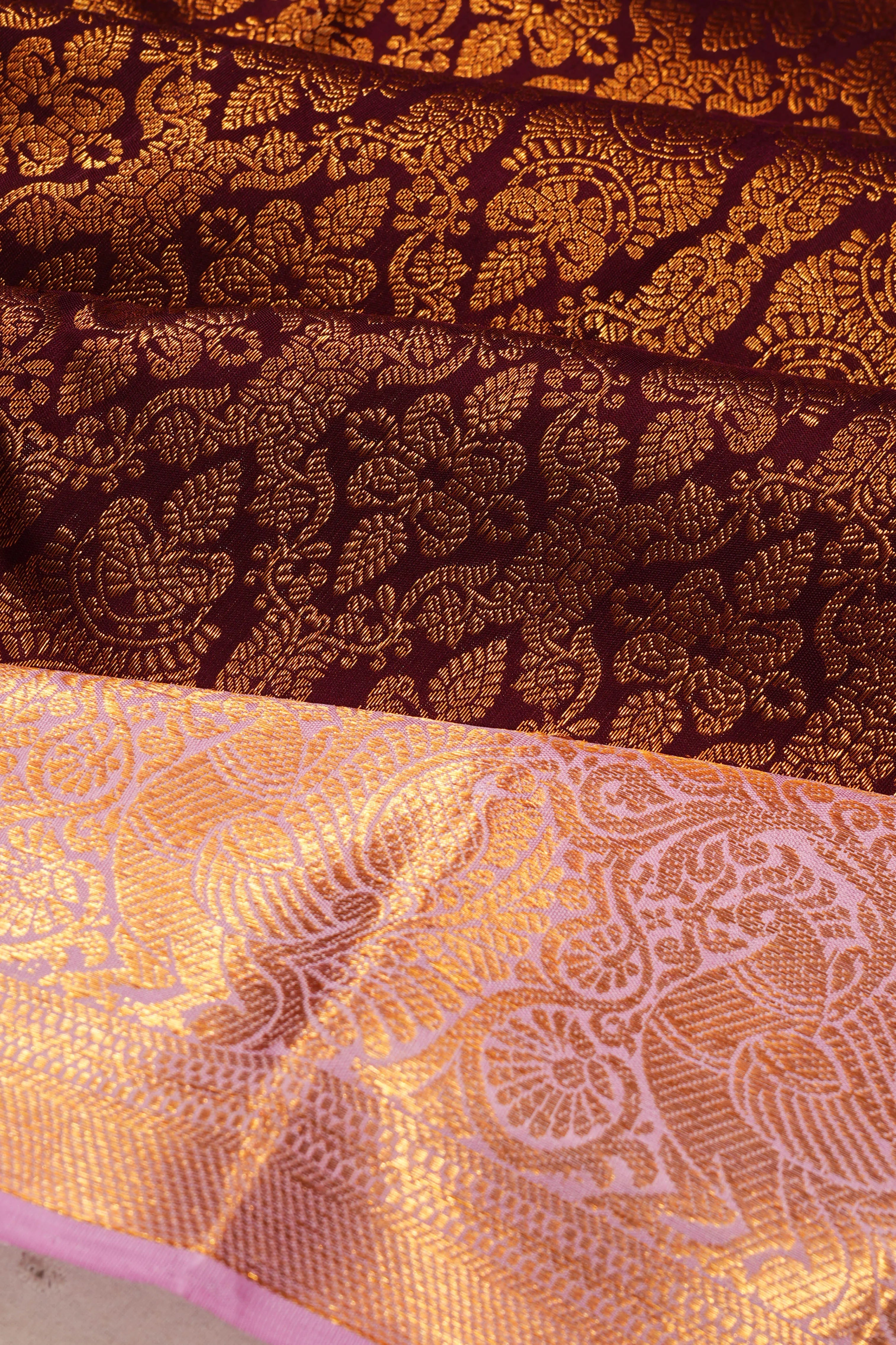 Kanchipuram Silk Brocade Brown Saree