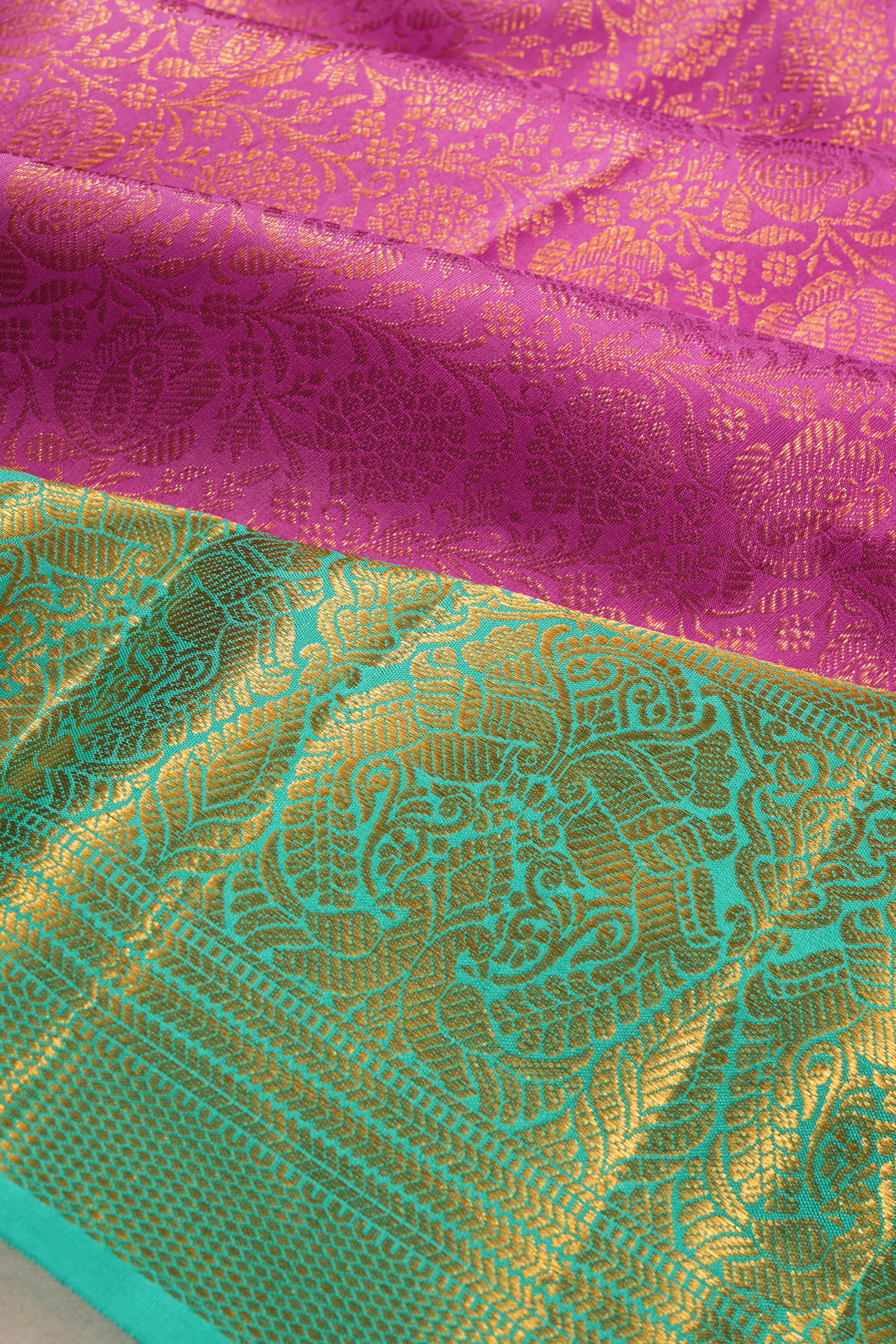 Kanchipuram Silk Brocade Rani Pink Saree