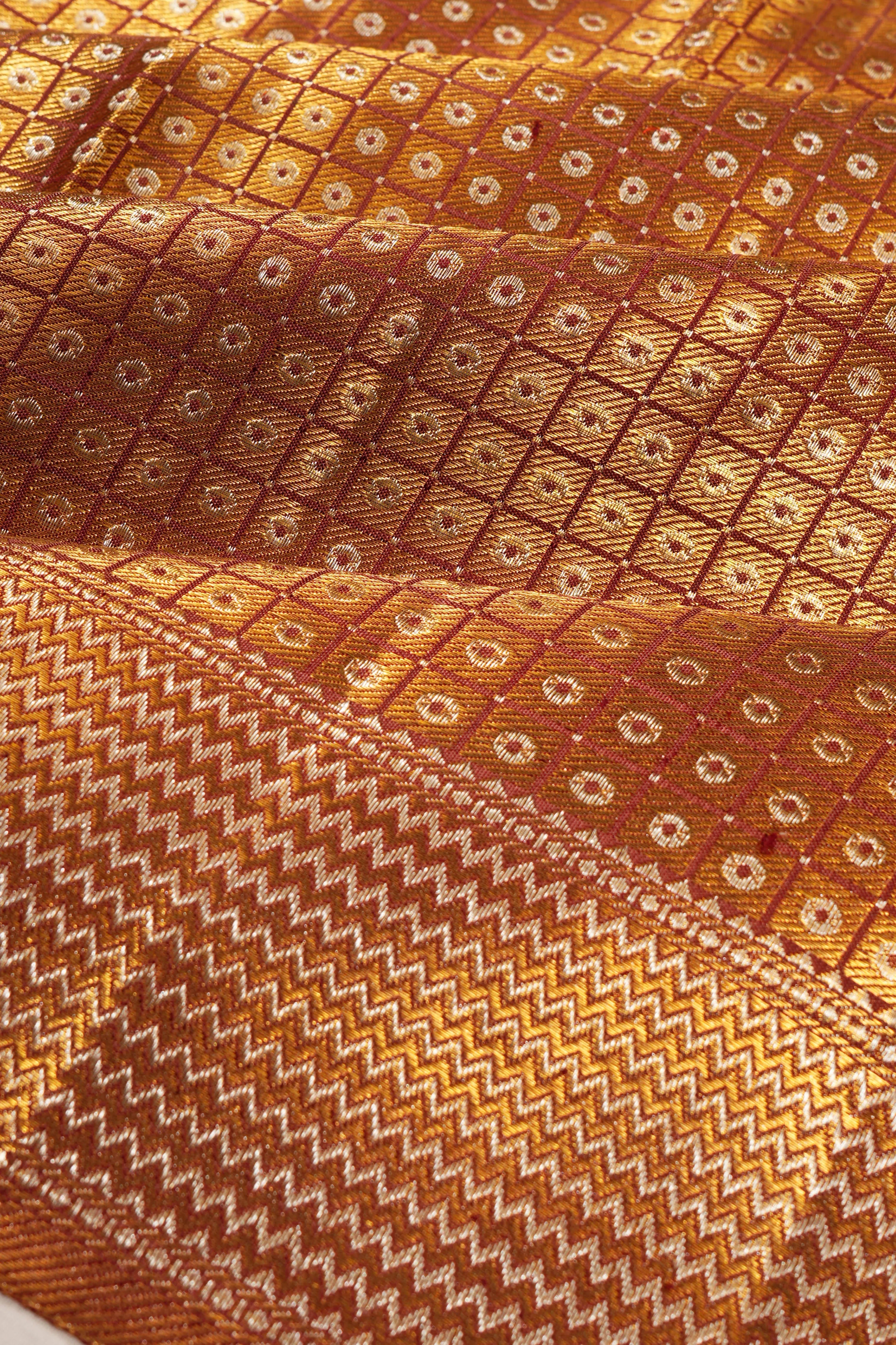 Kanchipuram Silk Tissue Checks And Butta Gold Saree