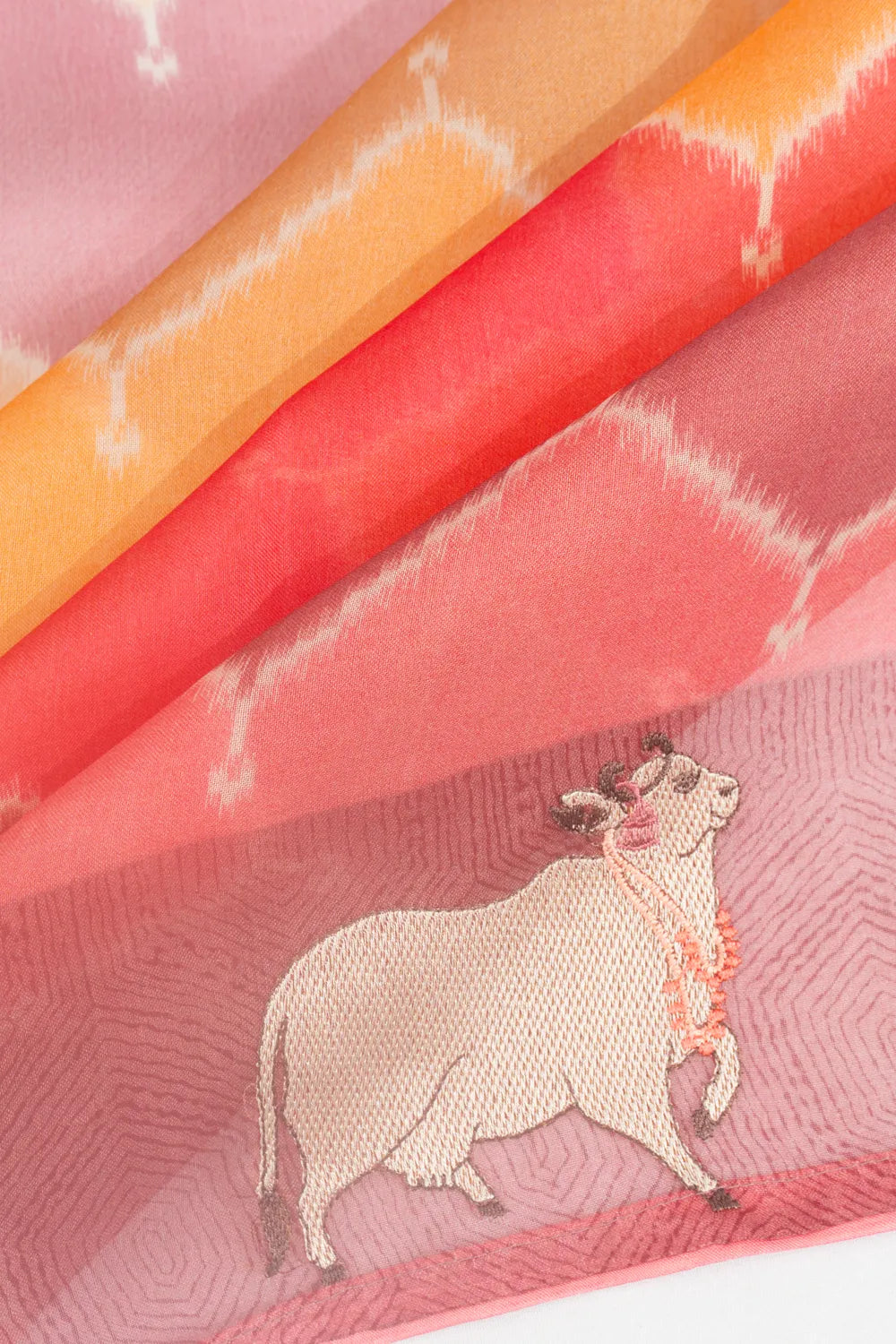 Organza Zig Zag Lines Multicolour Saree With Pichwai Motifs Embroidery Border