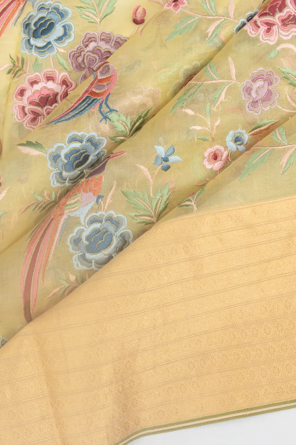 Organza Embroidery Yellow Saree