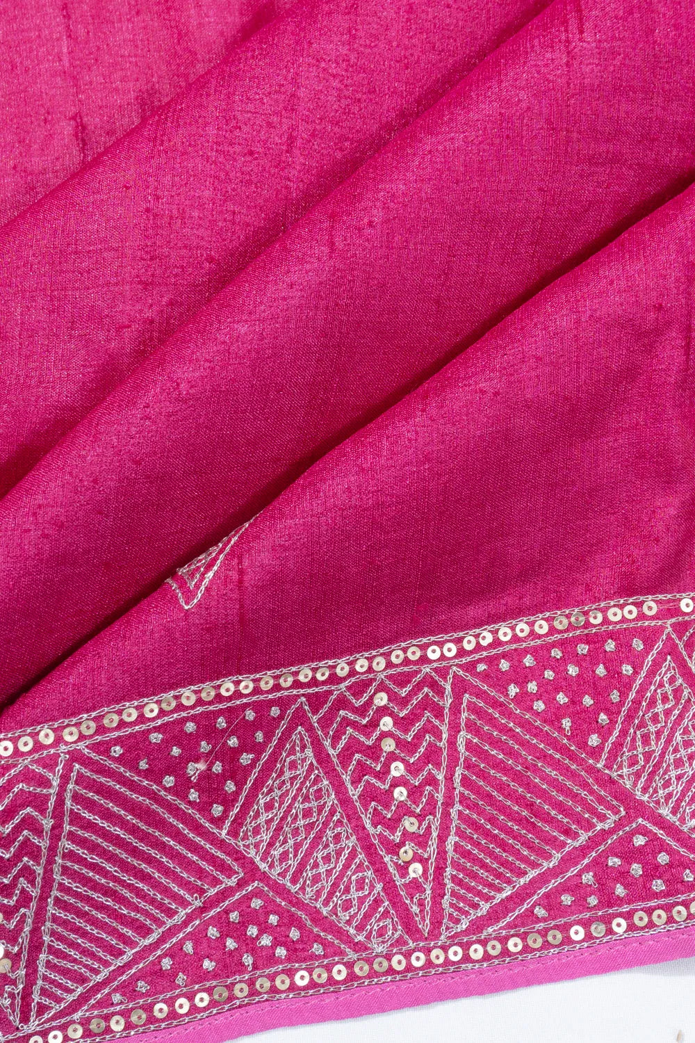 Bhagalpuri Tussar Embroidery Butta Pink Saree With Sequin Border
