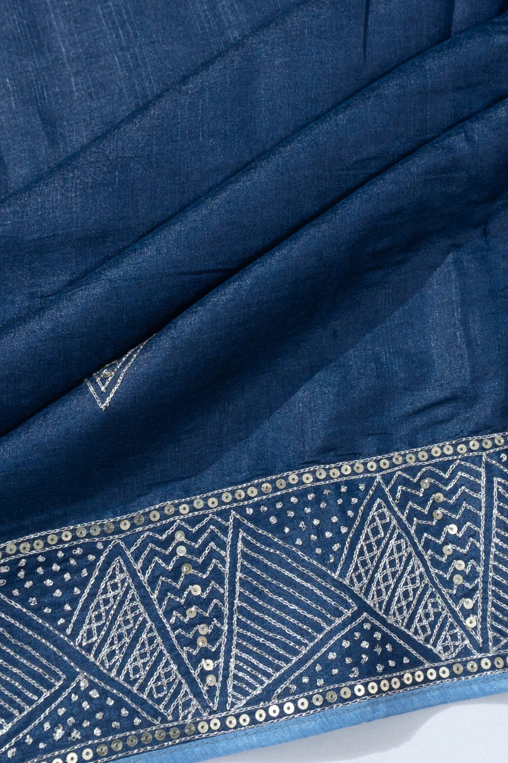 Bhagalpuri Tussar Embroidery Butta Blue Saree With Sequin Border