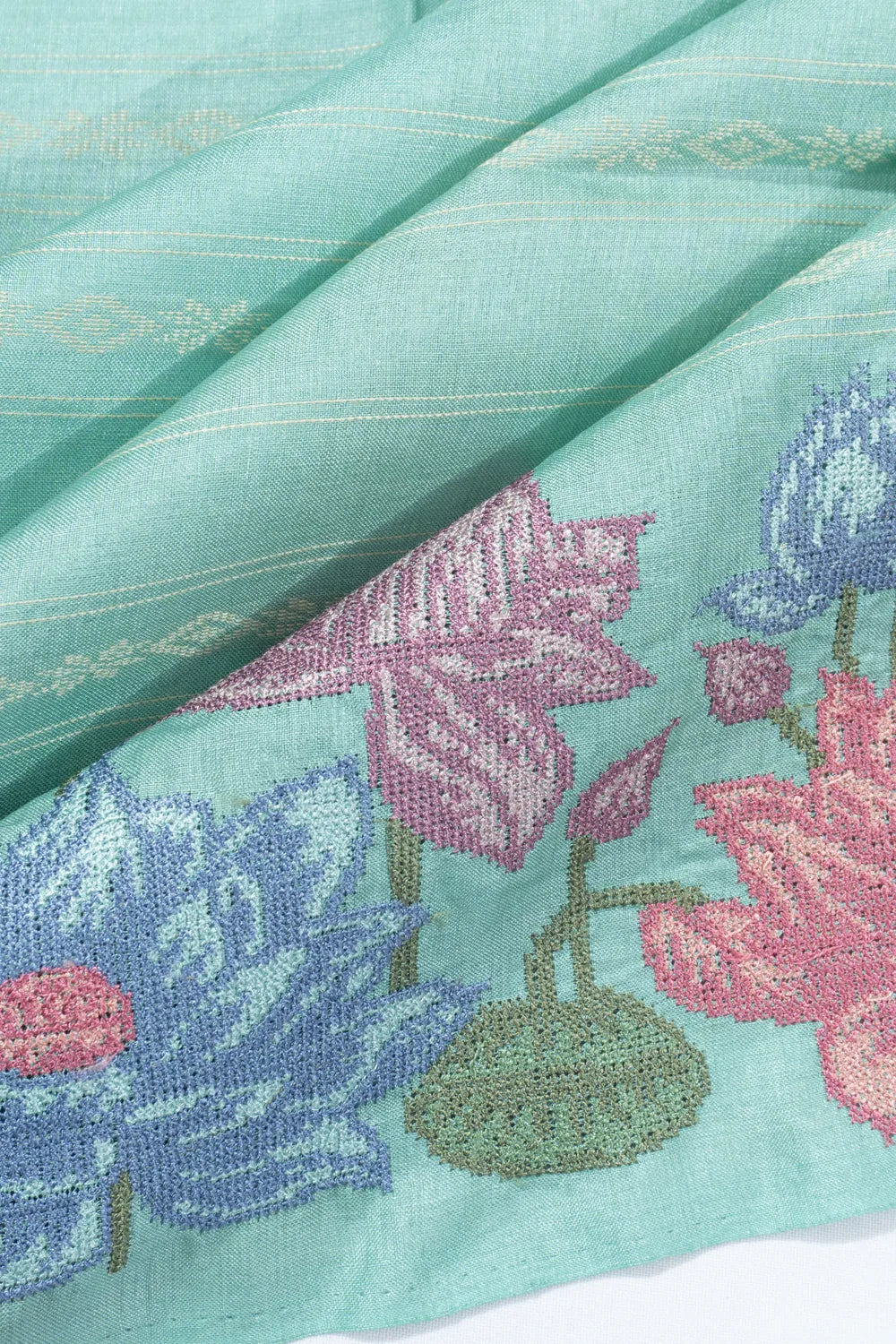 Bhagalpuri Tussar Lines Pastel Blue Saree