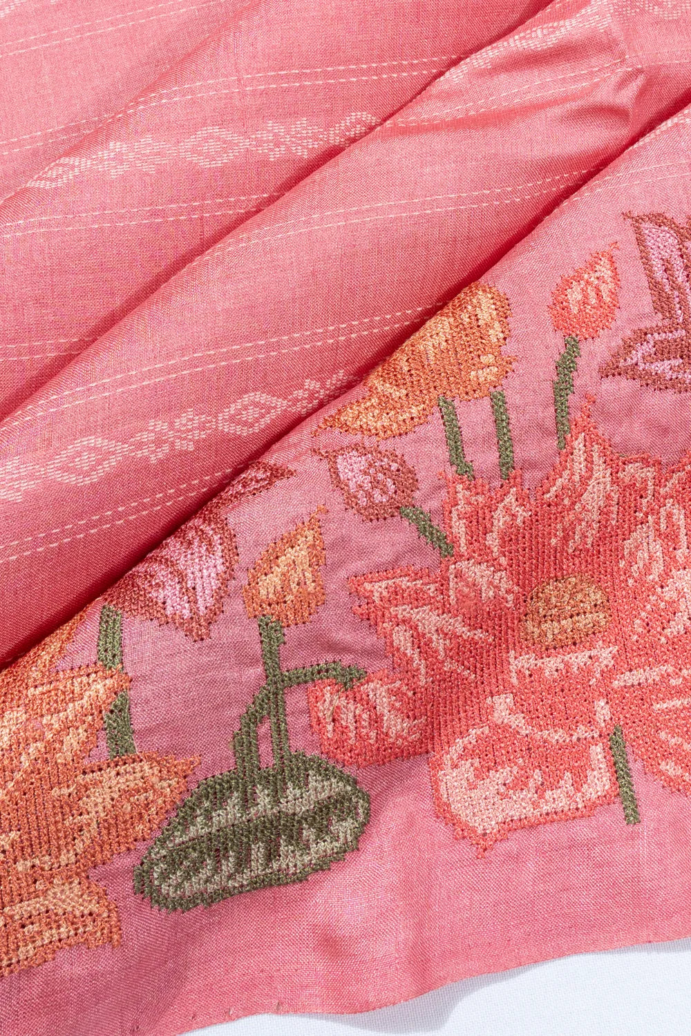 Bhagalpuri Tussar Lines Crismo Pink Saree