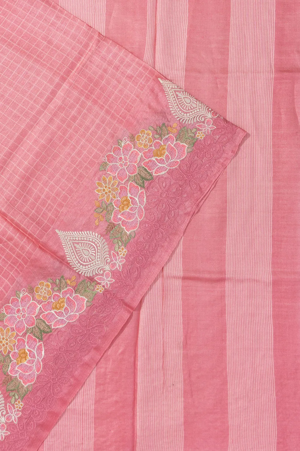 Bhagalpuri Tussar Checks Crismo Pink Saree