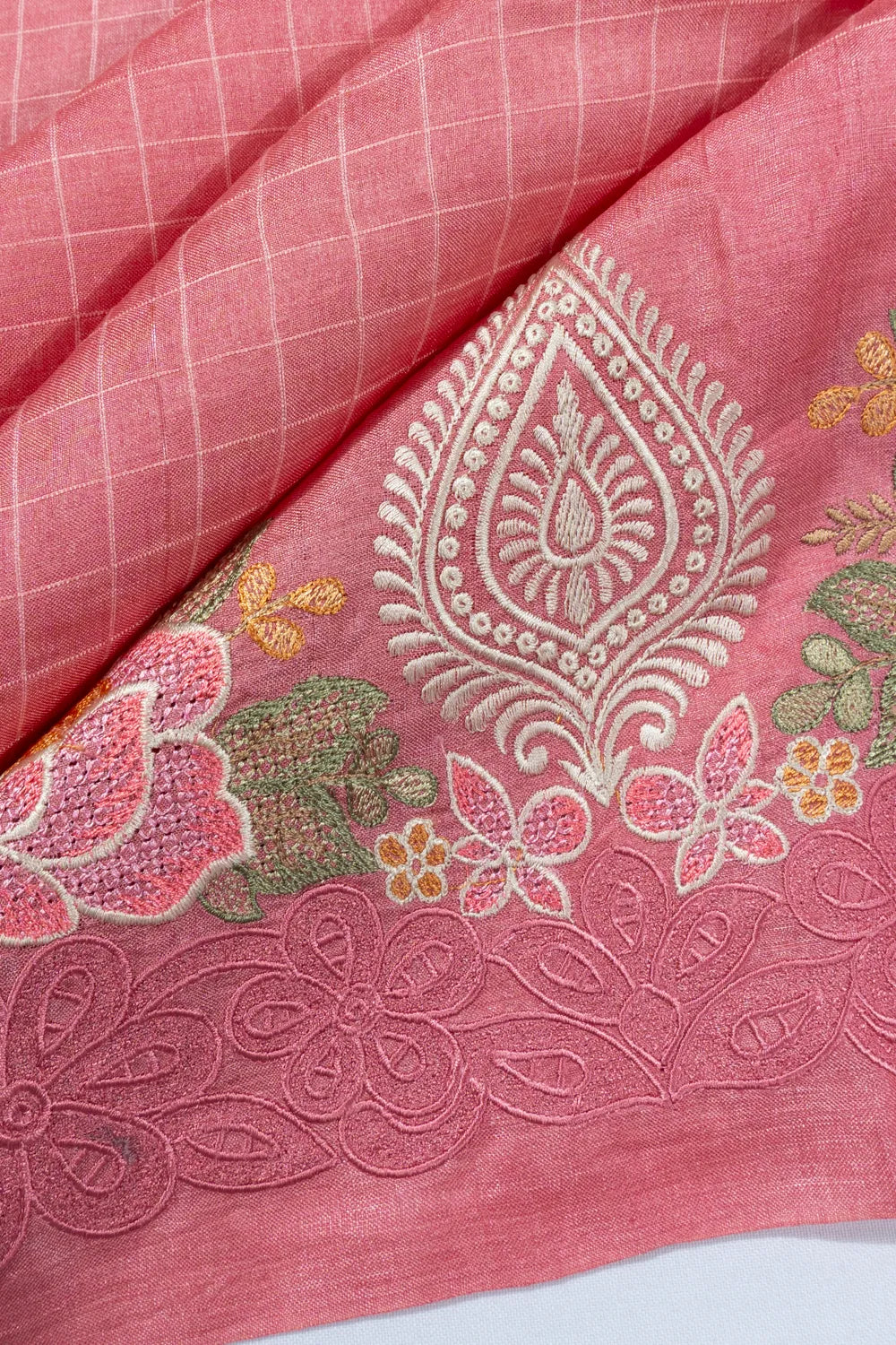 Bhagalpuri Tussar Checks Crismo Pink Saree