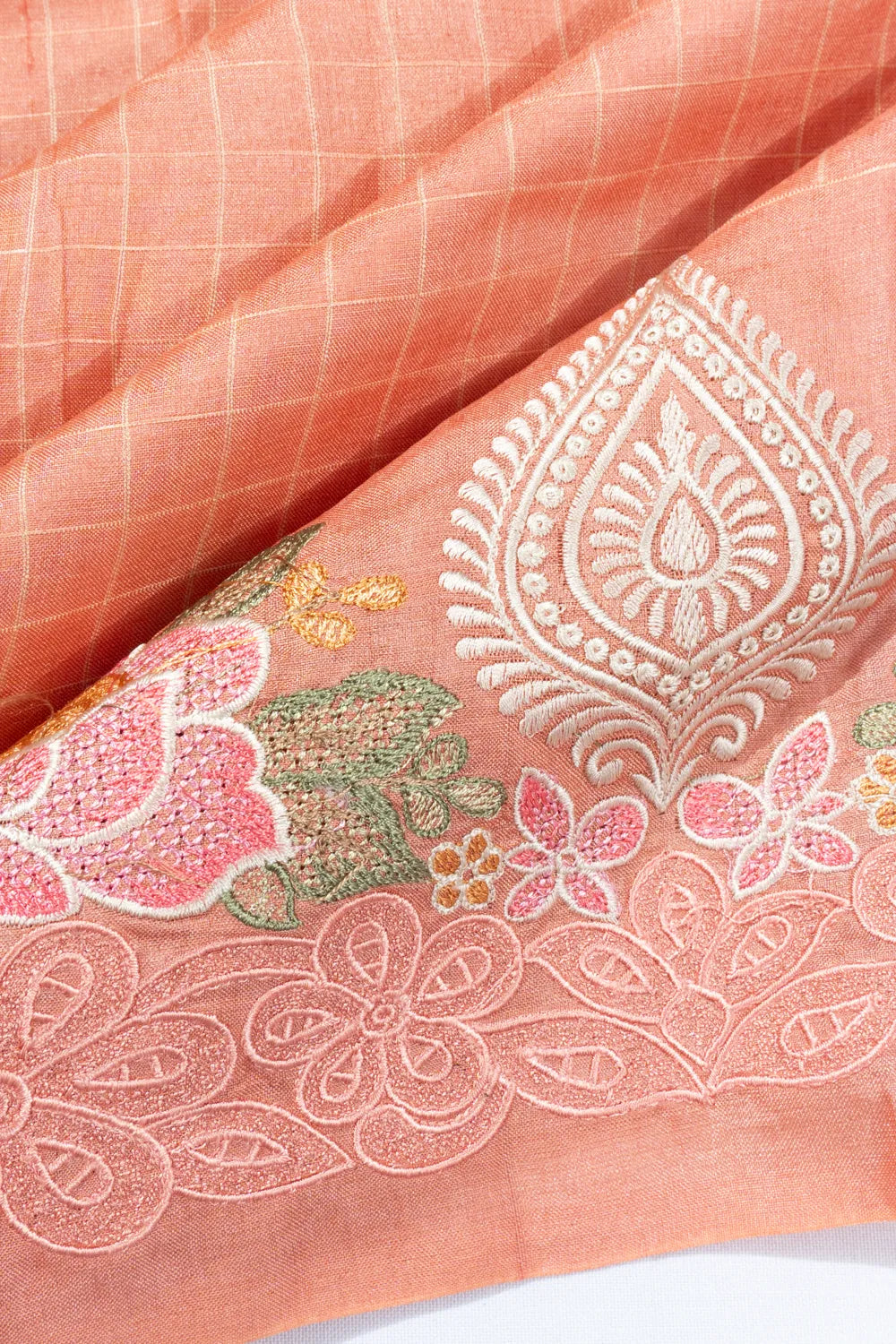 Bhagalpuri Tussar Checks Peach Saree