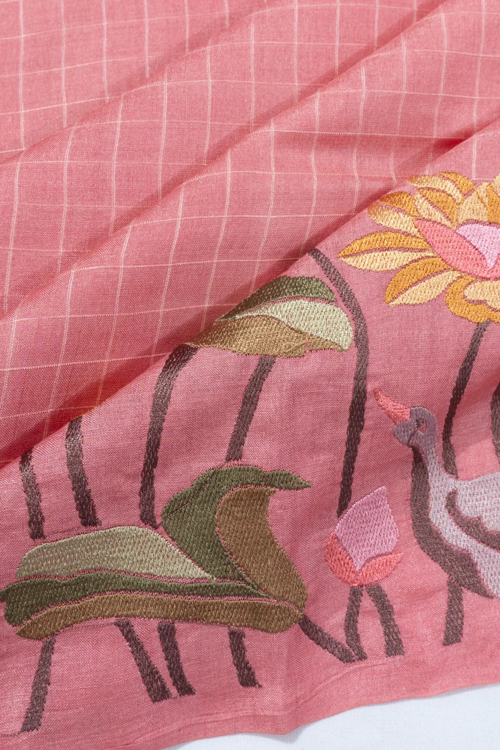 Bhagalpuri Tussar Checks Crismo Pink Saree