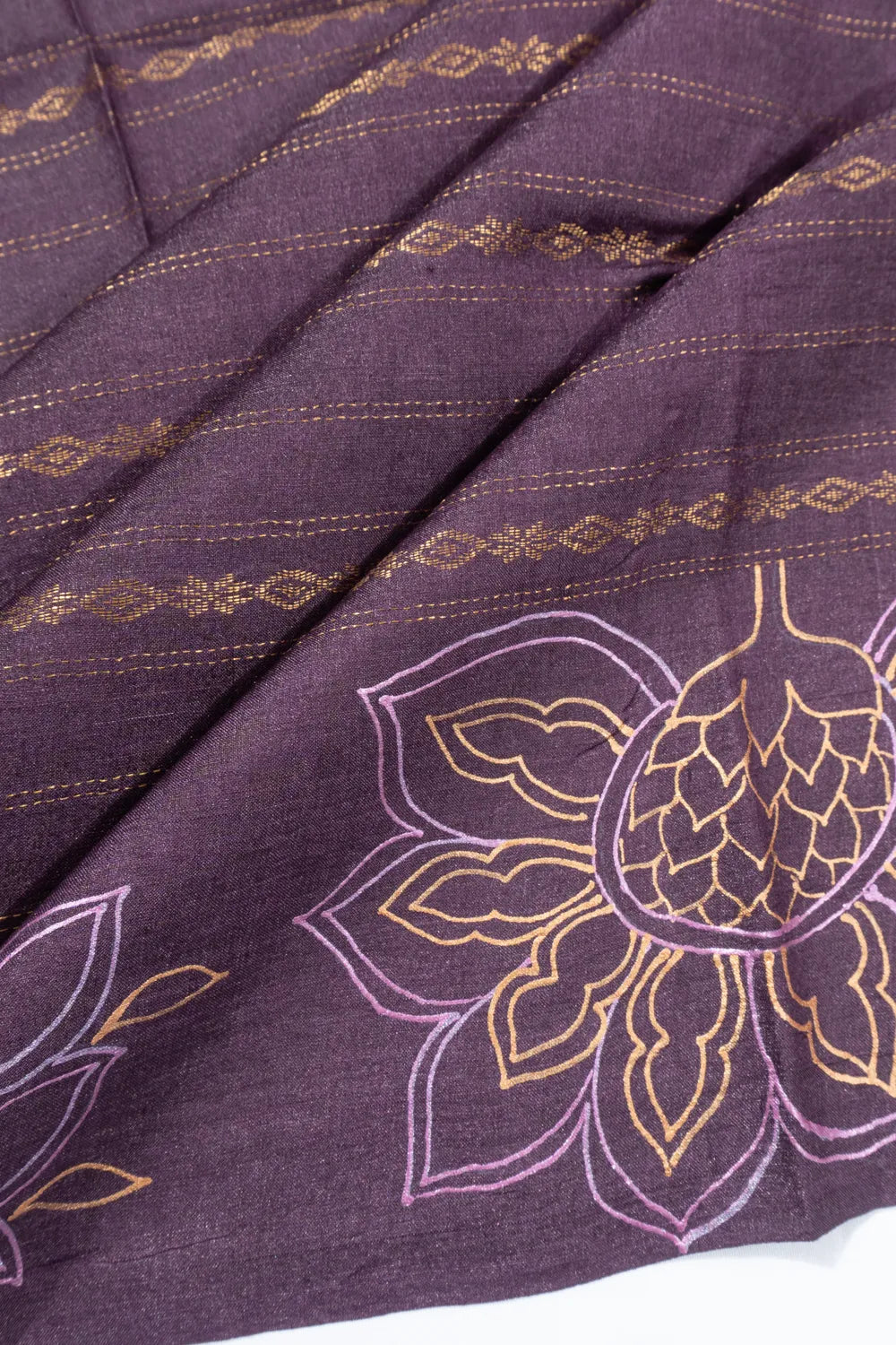 Bhagalpuri Tussar Lines Purple Saree