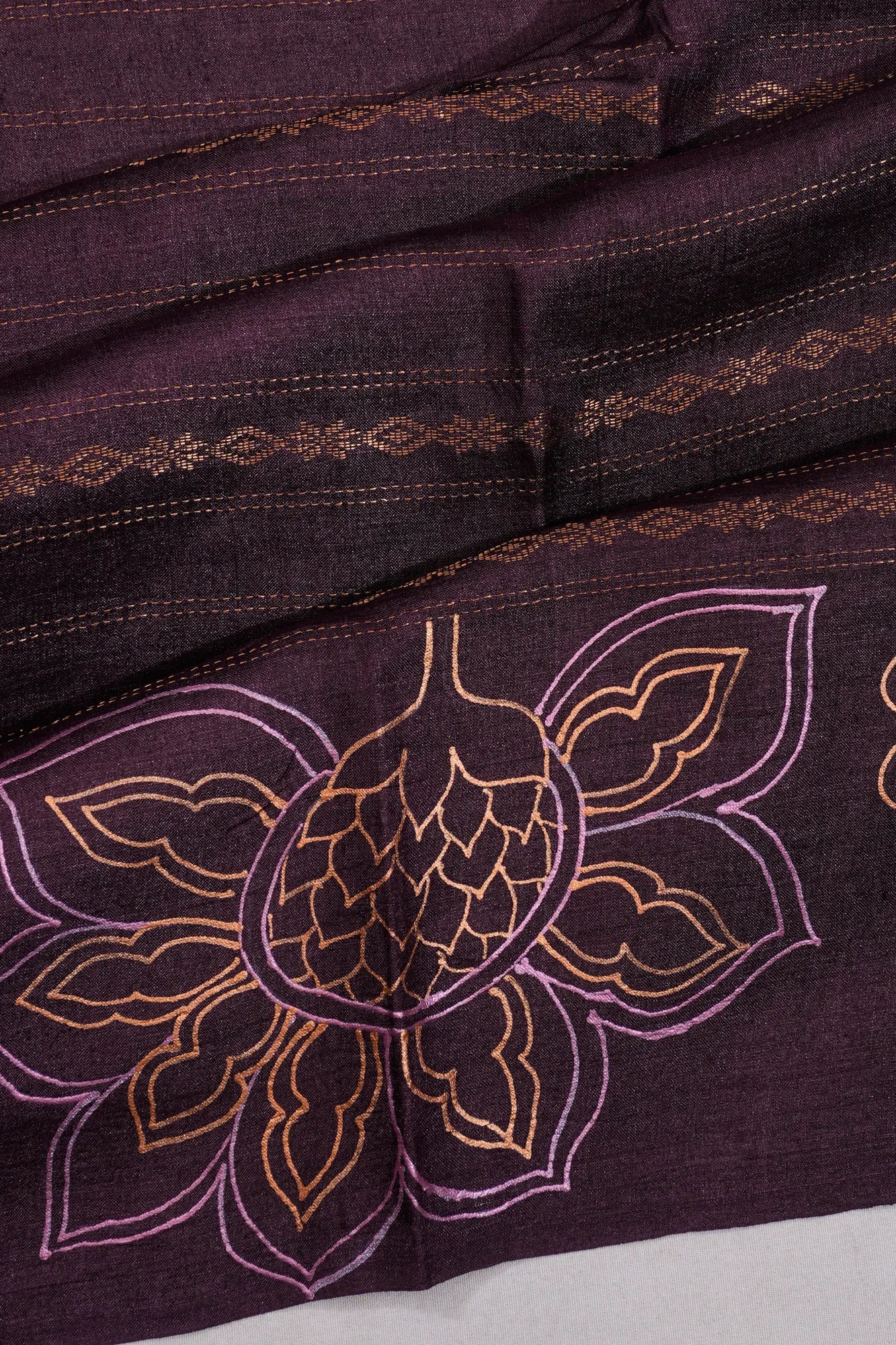 Tussar Brocade Purple Saree