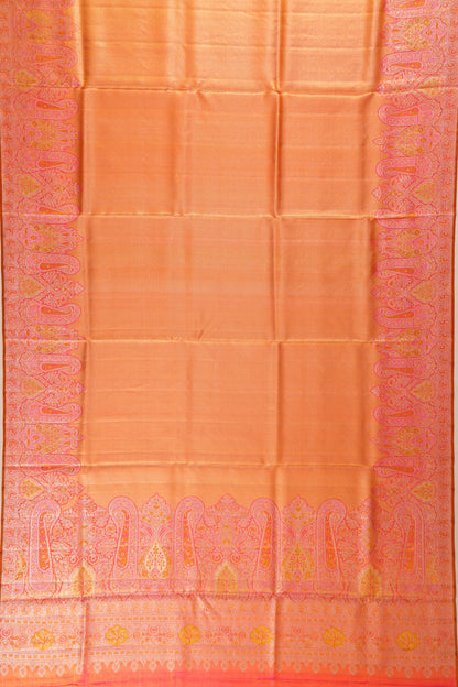 Kanchipuram Silk Tissue Diagonal Lines Gold Saree