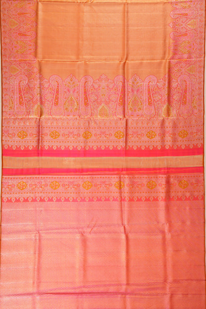 Kanchipuram Silk Tissue Diagonal Lines Gold Saree