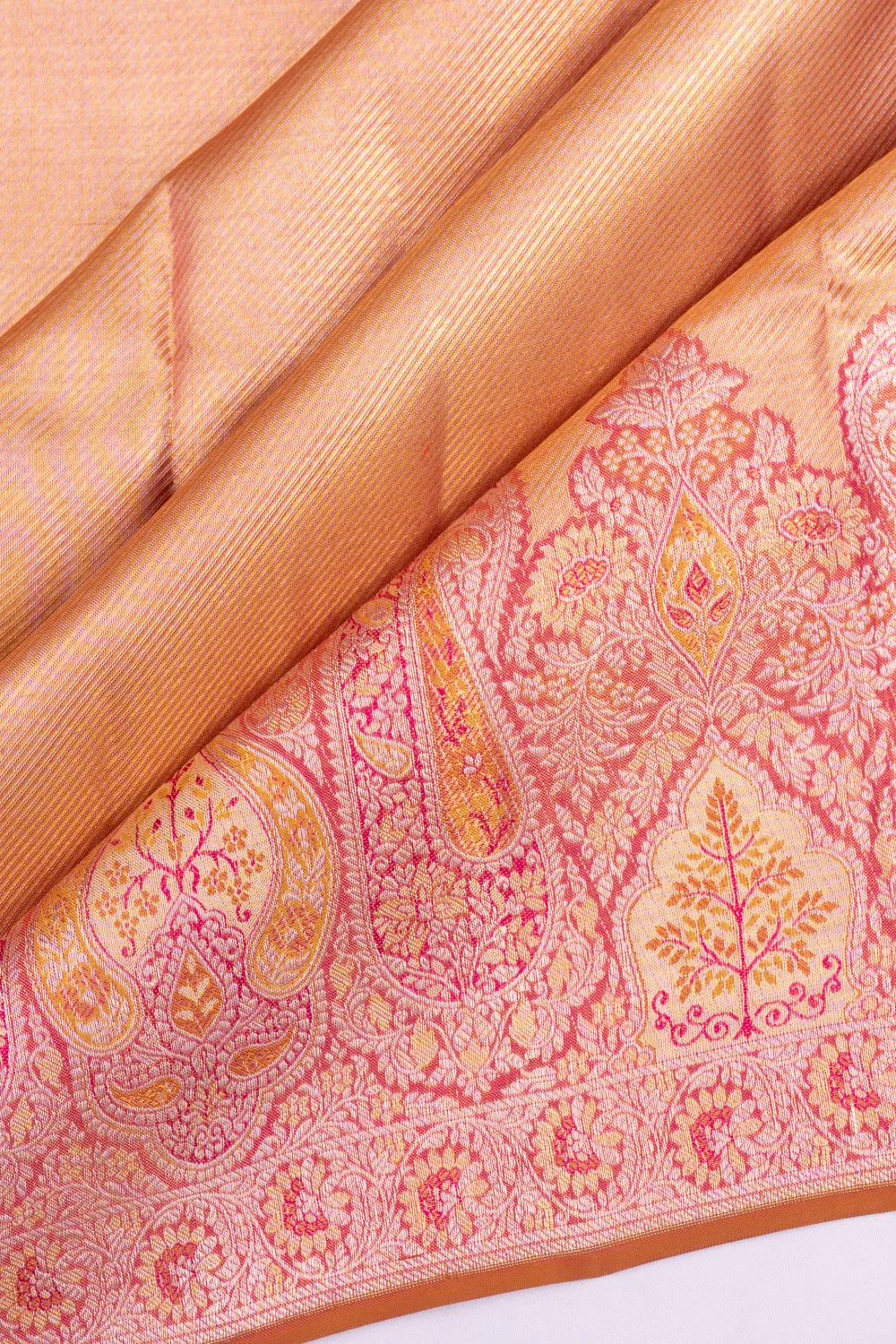 Kanchipuram Silk Tissue Diagonal Lines Pink Saree