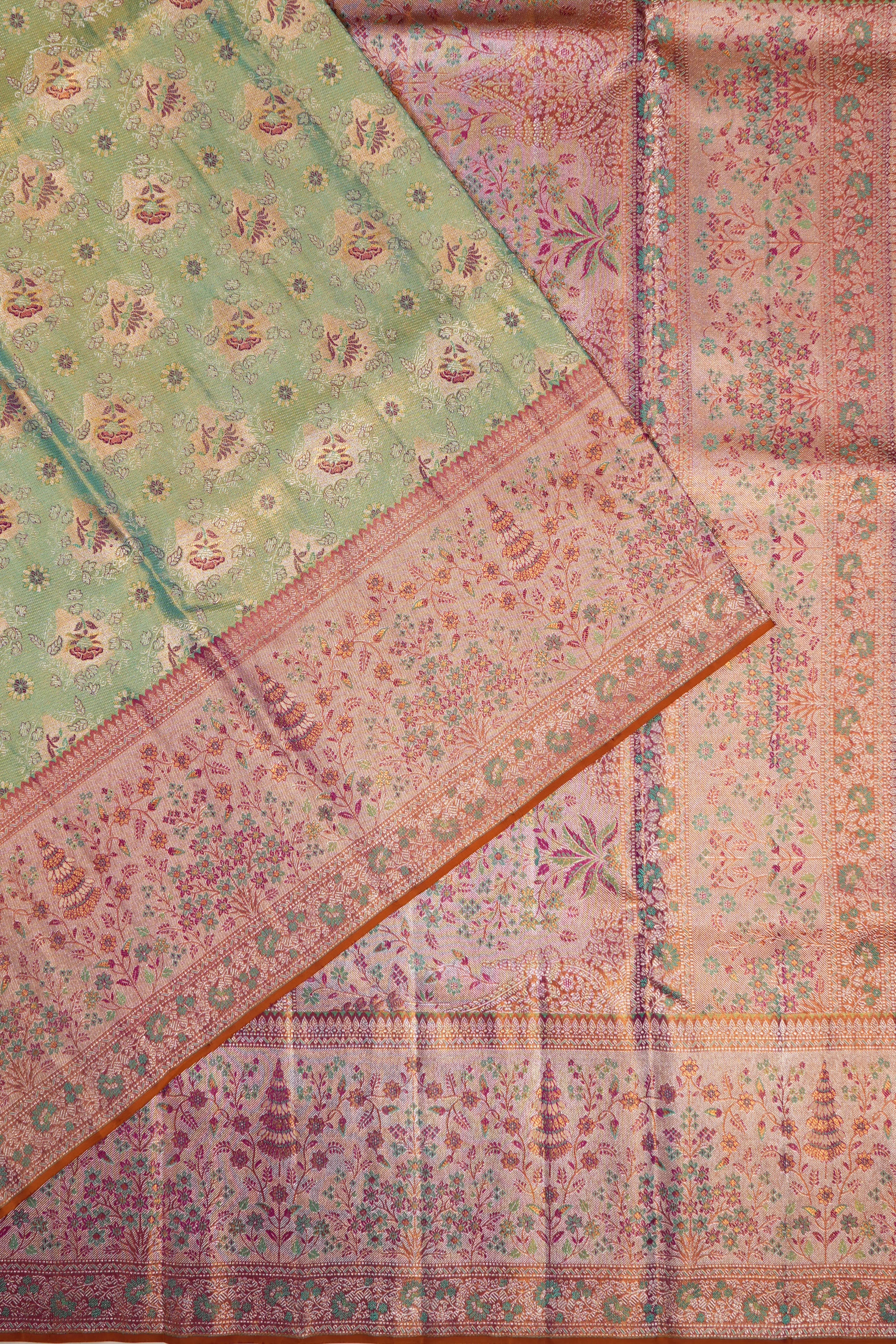 Kanchipuram Silk Tissue Brocade Green Saree