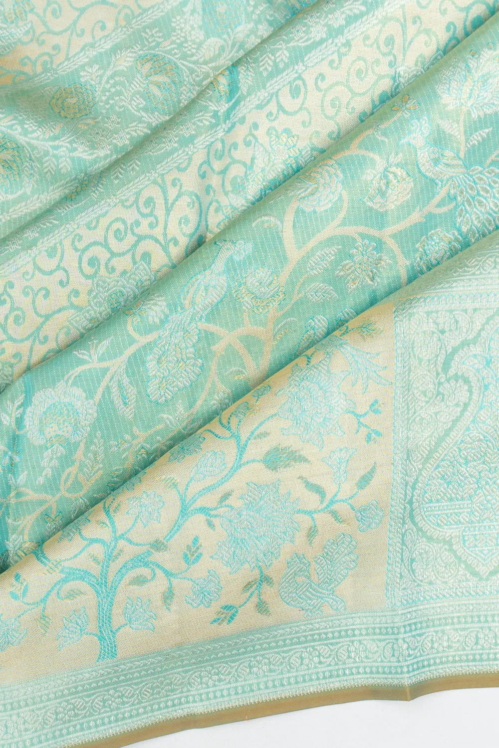 Kanchipuram Silk Tissue Brocade Sky Blue Saree
