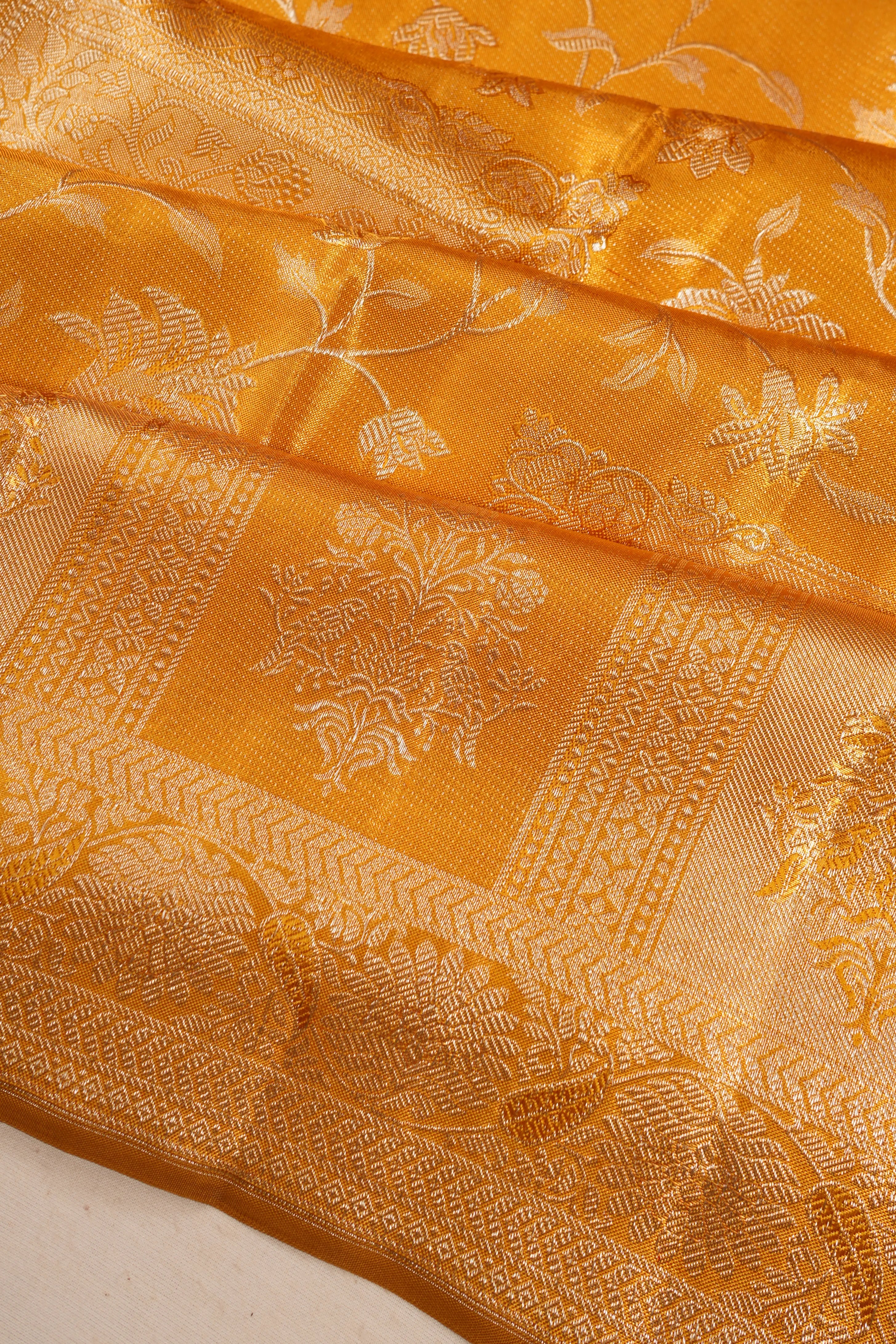 Kanchipuram Silk Tissue Brocade Yellow Saree