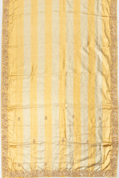 Kanchipuram Silk Tissue Horizontal Lines Gold And Silver Saree With Zardosi Work
