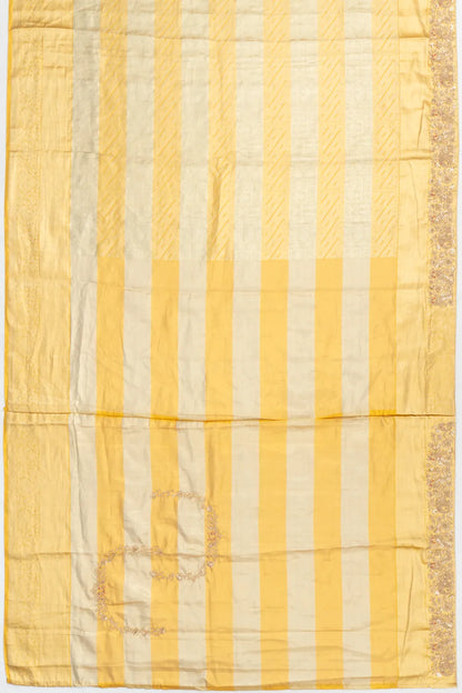 Kanchipuram Silk Tissue Horizontal Lines Gold And Silver Saree With Zardosi Work