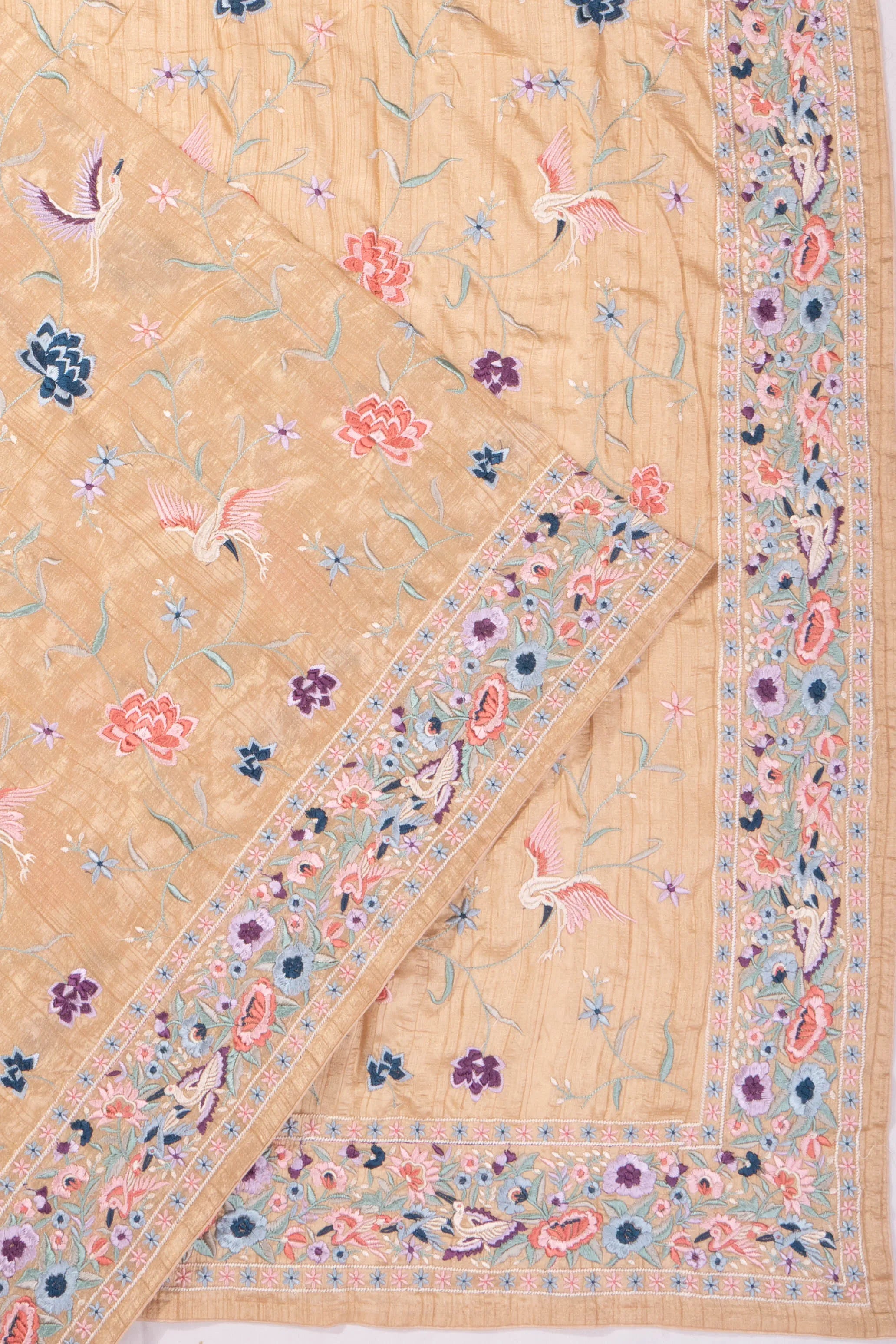 Dola Tussar Embroidery Jaal Peach Saree